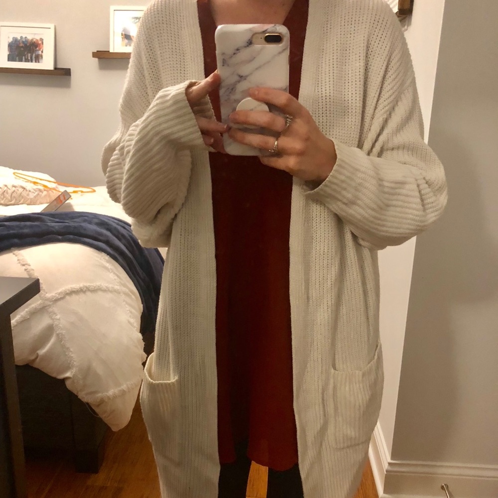Express Cream Knit Cardigan Sweater